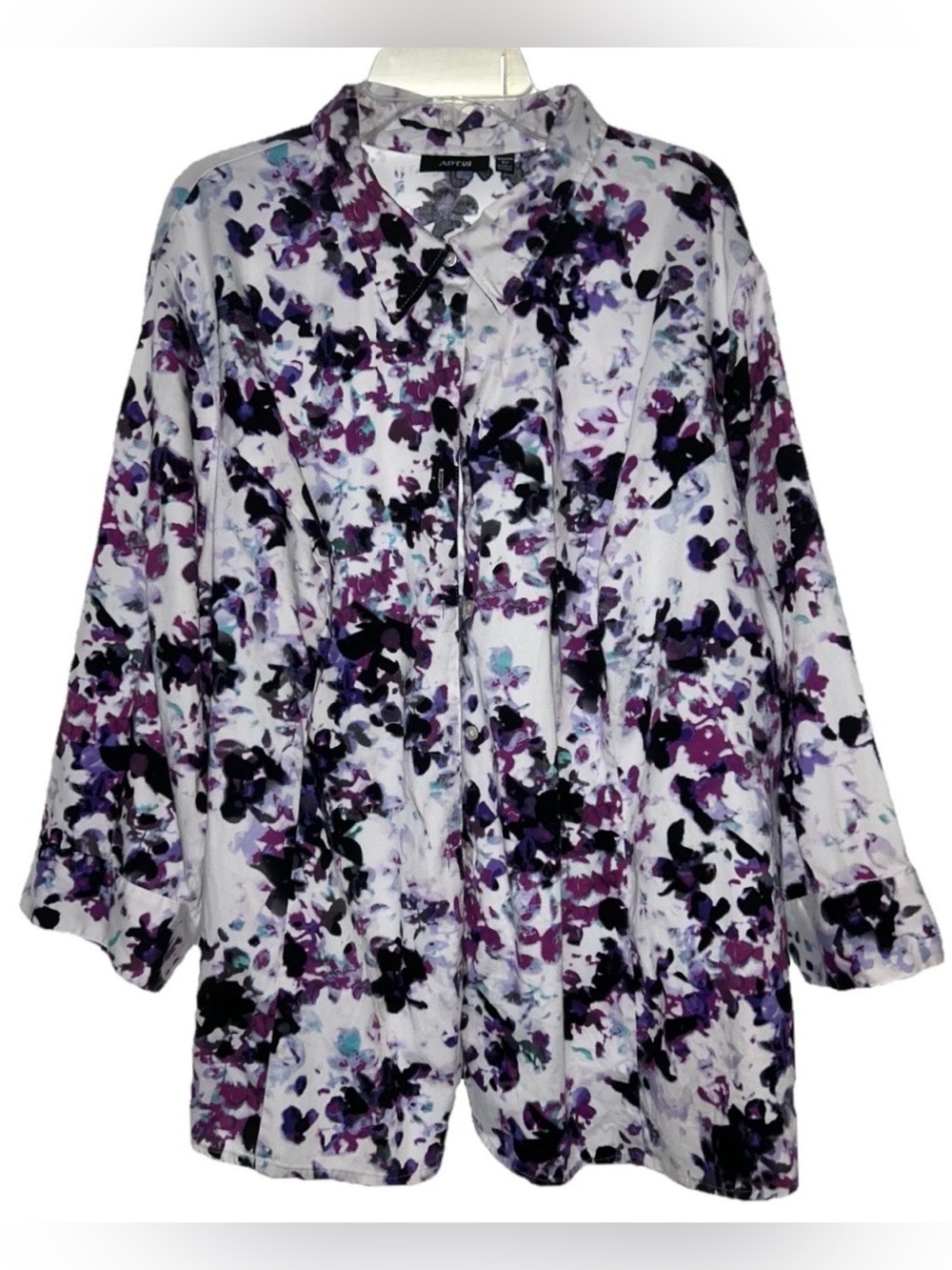 Apt. 9 Women’s Floral Watercolor Plus Size 3X Top 3/4 Sleeves Stretch Button Up